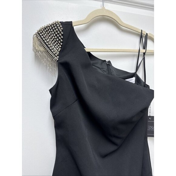 Mac Duggal Size 2 Black 27447 one shoulder rhinestone fringe gown Dress Prom New - Picture 6 of 16